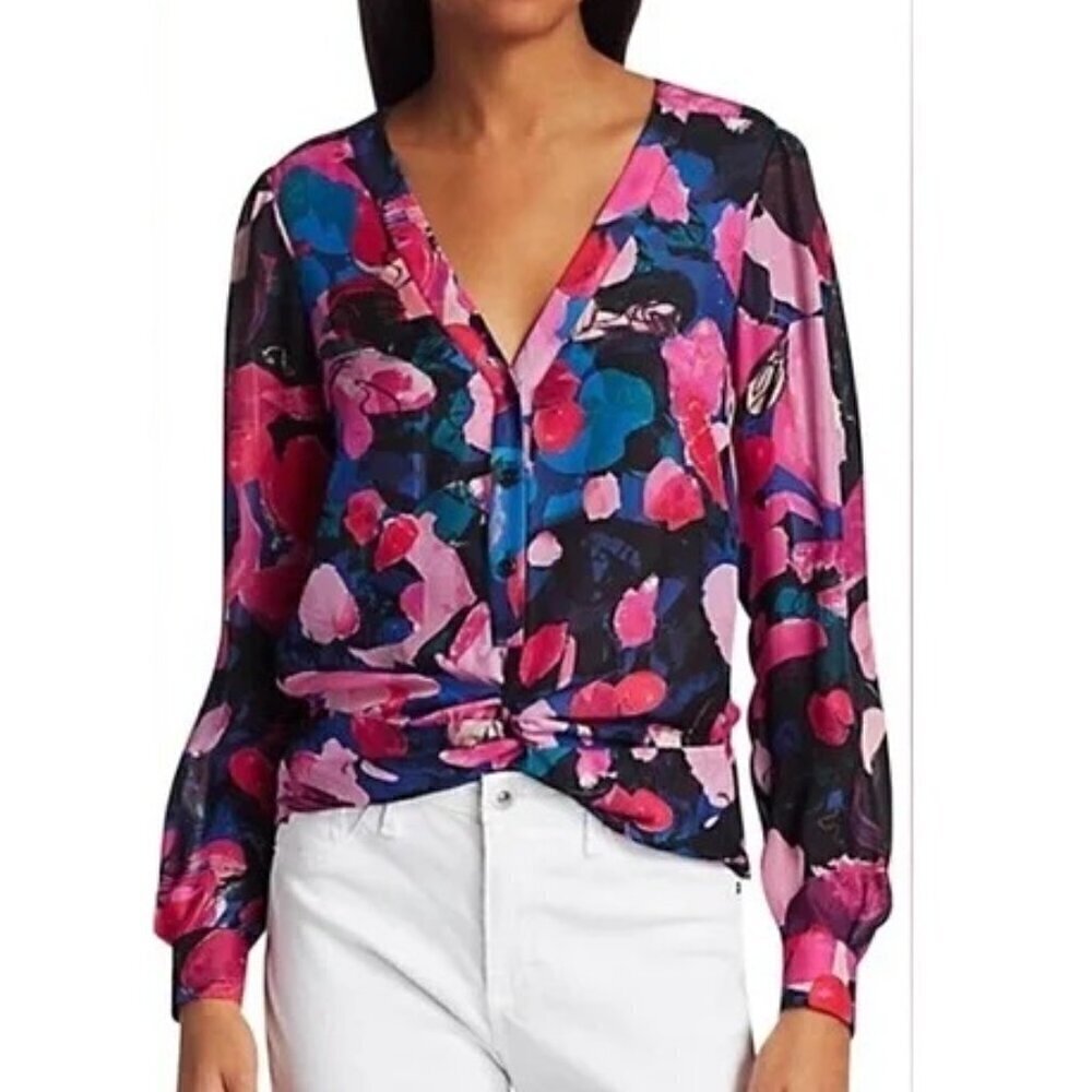 Parker Peony Dreams Floral Silk Blouse XS